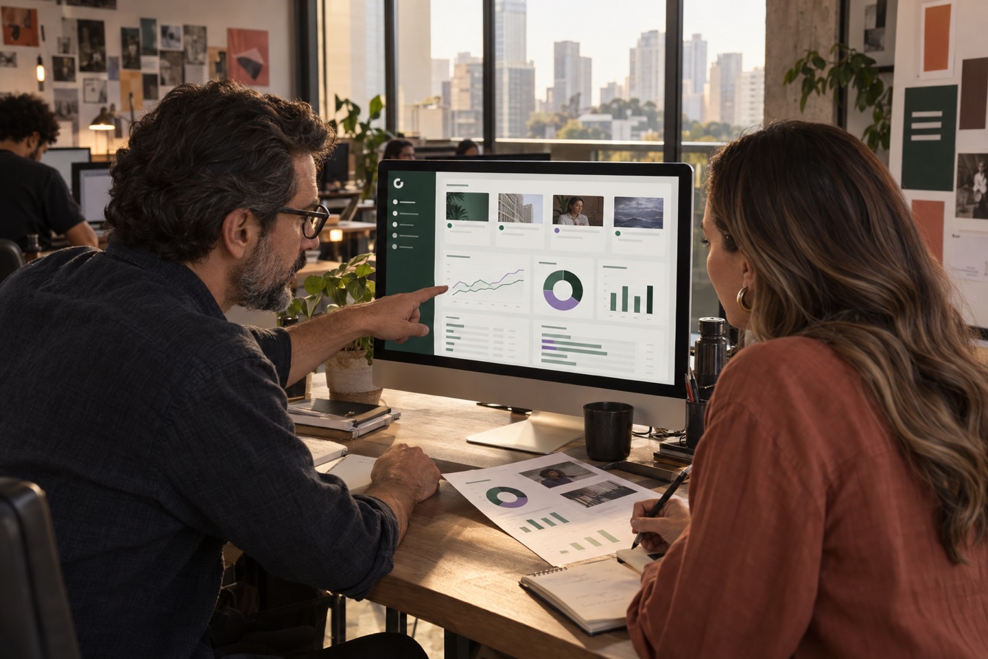 Equipe analisando campanhas na interface do Cadu Reports